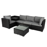 Dorre Modular Outdoor Lounge Sofa, Wicker Rattan, 6 Piece, Black