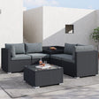 Six piece black modular wicker outdoor lounge sofa with coffee table