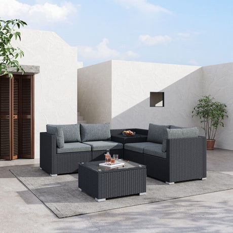 Peregian 6 Piece Outdoor Modular Lounge, Black Wicker