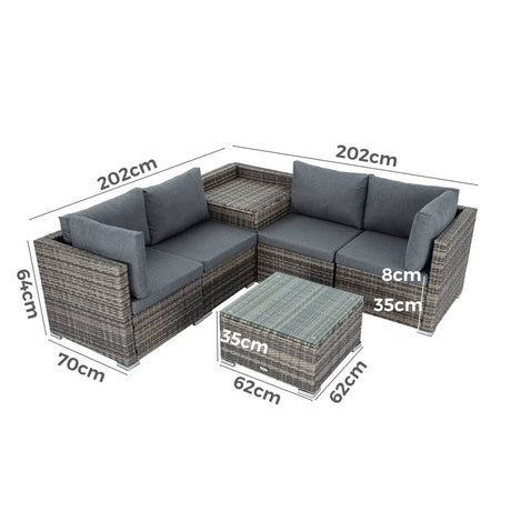 Peregian 6 Piece Outdoor Modular Lounge, Grey Wicker