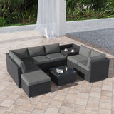 Sandy Modular Outdoor Lounge Set, Wicker Rattan, 9 Piece, Black