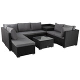 Sandy Modular Outdoor Lounge Set, Wicker Rattan, 9 Piece, Black