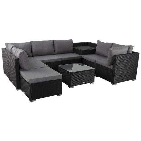 Marcoola 9 Piece Outdoor Modular Lounge, Black Wicker