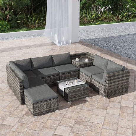 Marcoola 9 Piece Outdoor Modular Lounge, Grey Wicker