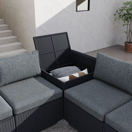 Marcoola 8 Piece Outdoor Modular Lounge, Black Wicker