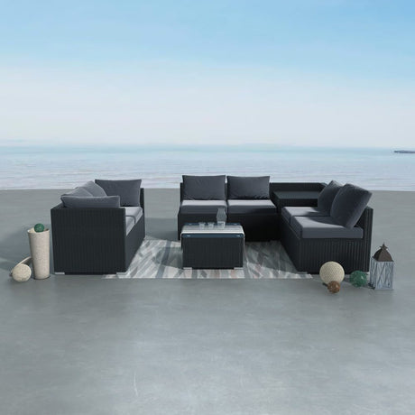 Marcoola 8 Piece Outdoor Modular Lounge, Black Wicker