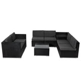 Dirk Hartog Modular Outdoor Lounge Sofa Set, Wicker Rattan, 8 Piece, Black