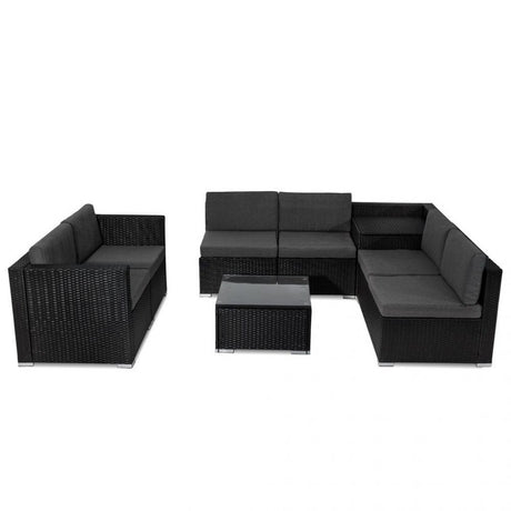 Marcoola 8 Piece Outdoor Modular Lounge, Black Wicker