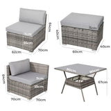 8 Piece Outdoor Wicker Dining Set Table and Chairs Grey — Allure Home Collections