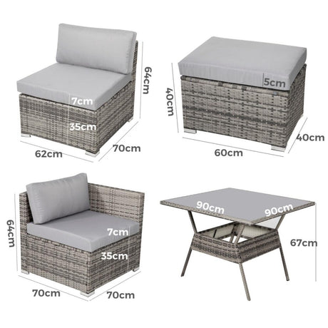 8 Piece Outdoor Wicker Dining Set Table and Chairs Grey — Allure Home Collections