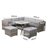 8 Piece Outdoor Wicker Dining Set Table and Chairs Grey — Allure Home Collections