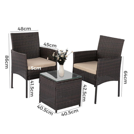 Alexandra 3 Piece Outdoor Lounge Set, Brown Wicker