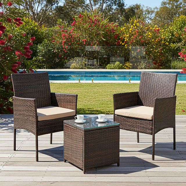 Rattan wicker two seat bistro setting with table on a balcony