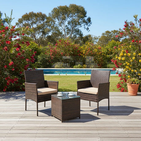 Alexandra 3 Piece Outdoor Lounge Set, Brown Wicker