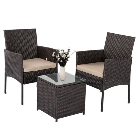 Alexandra 3 Piece Outdoor Lounge Set, Brown Wicker