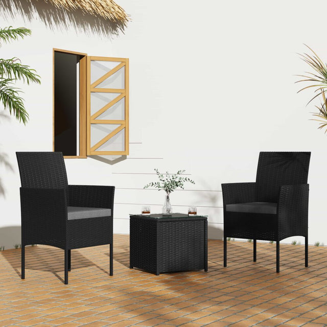 3 Piece Outdoor Rattan Table and Chairs Set Black — Allure Home Collections