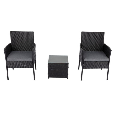 3 Piece Outdoor Rattan Table and Chairs Set Black — Allure Home Collections