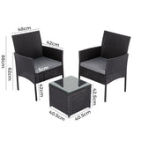 3 Piece Outdoor Rattan Table and Chairs Set Black — Allure Home Collections