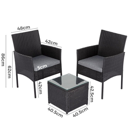3 Piece Outdoor Rattan Table and Chairs Set Black — Allure Home Collections