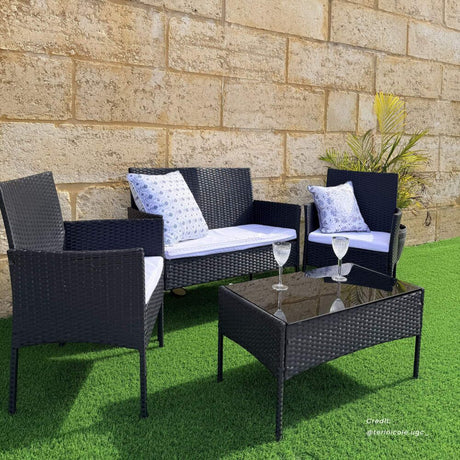 Shelly Beach 4 Piece Outdoor Lounge Set, Black Wicker