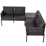 Warana black rope outdoor lounge set on a sunny patio
