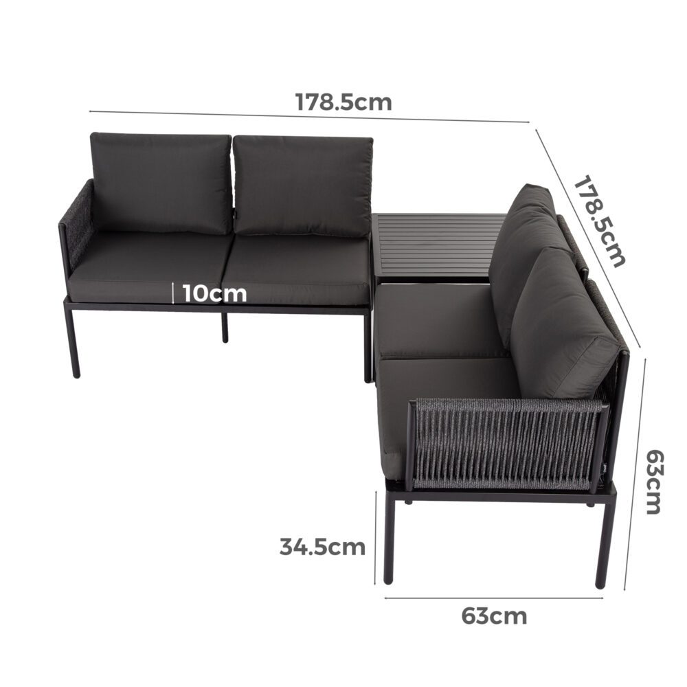 Warana 3 Piece Outdoor Sofa Set, Black Rope