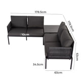 Warana 3 Piece Outdoor Sofa Set, Black Rope