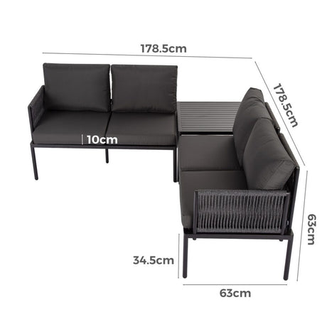 Warana 3 Piece Outdoor Sofa Set, Black Rope