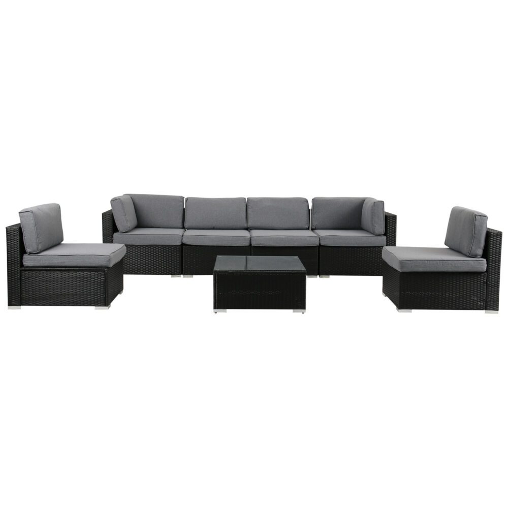 Mooloolaba 7 Piece Outdoor Lounge Set, Black Wicker