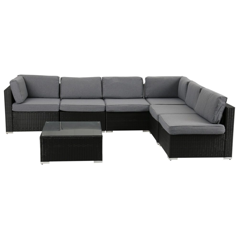Mooloolaba 7 Piece Outdoor Lounge Set, Black Wicker