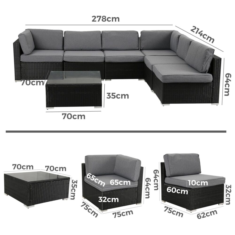 Mooloolaba 7 Piece Outdoor Lounge Set, Black Wicker