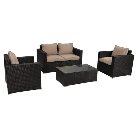 Dicky Beach 4 Piece Outdoor Lounge Set, Brown Wicker