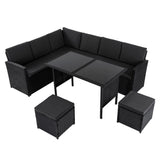 6 Piece Modular Outdoor Dining Lounge Set, Wicker Black, view 2