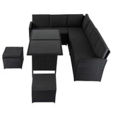 6 Piece Modular Outdoor Dining Lounge Set, Wicker Black, view 3