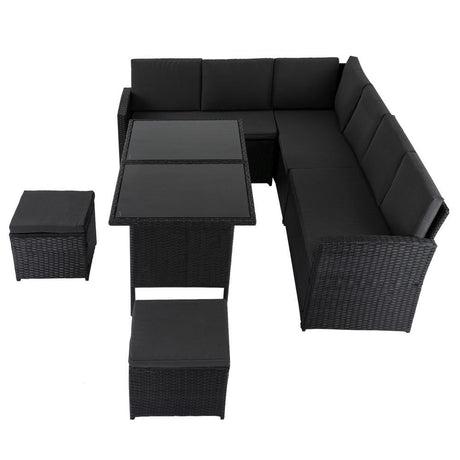 6 Piece Modular Outdoor Dining Lounge Set, Wicker Black, view 3