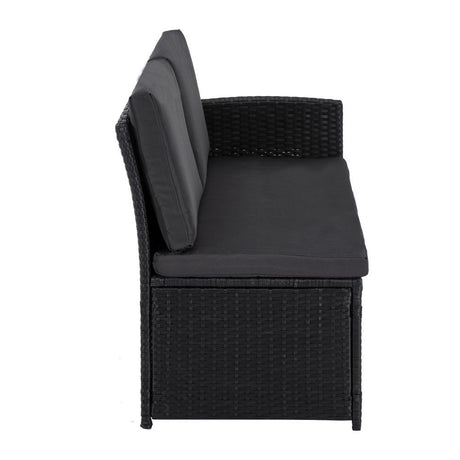 6 Piece Modular Outdoor Dining Lounge Set, Wicker Black, view 6