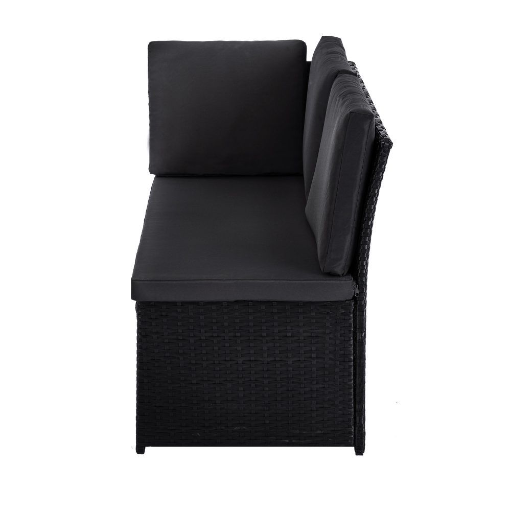 6 Piece Modular Outdoor Dining Lounge Set, Wicker Black, view 7