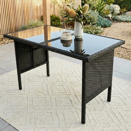 6 Piece Modular Outdoor Dining Lounge Set, Wicker Black, view 9