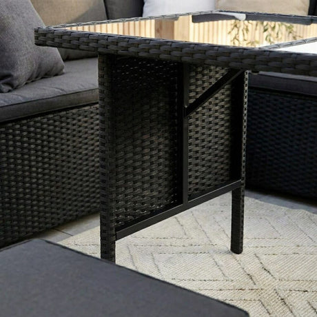 6 Piece Modular Outdoor Dining Lounge Set, Wicker Black, view 11