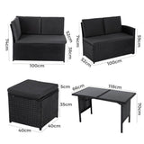 6 Piece Modular Outdoor Dining Lounge Set, Wicker Black, view 12