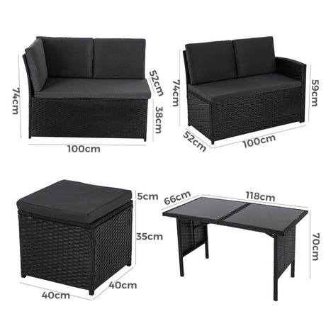 6 Piece Modular Outdoor Dining Lounge Set, Wicker Black, view 12
