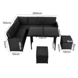 6 Piece Modular Outdoor Dining Lounge Set, Wicker Black, view 13