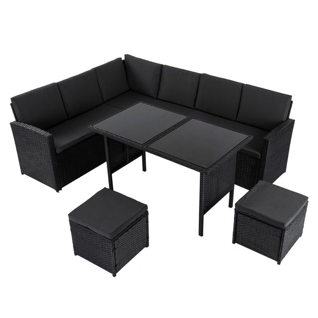 Ella 8 Seater Modular Outdoor Lounge and Dining Set Black — Allure Home Collections