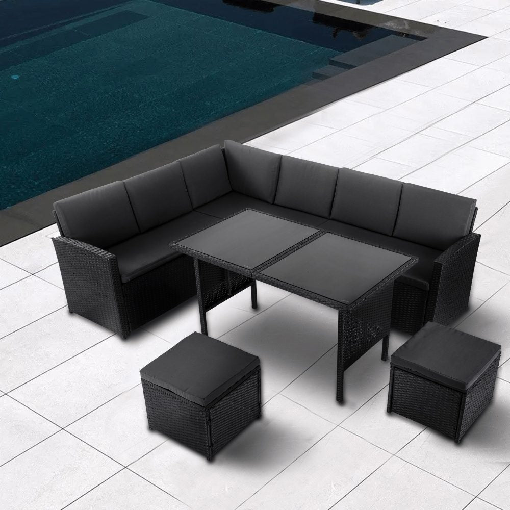 Ella 8 Seater Modular Outdoor Lounge and Dining Set Black — Allure Home Collections