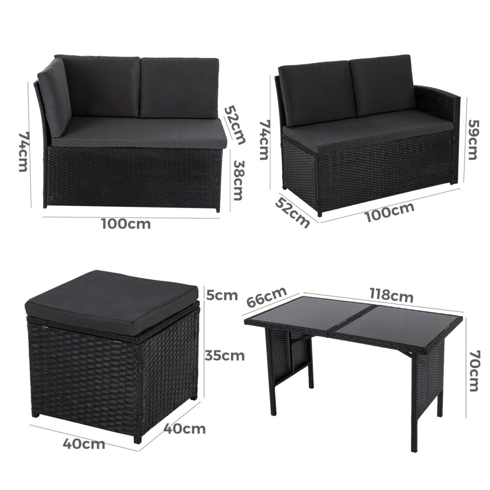 Ella 8 Seater Modular Outdoor Lounge and Dining Set Black — Allure Home Collections