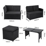 Ella 8 Seater Modular Outdoor Lounge and Dining Set Black — Allure Home Collections