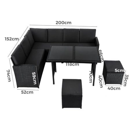 Ella 8 Seater Modular Outdoor Lounge and Dining Set Black — Allure Home Collections