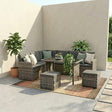 6 Piece Modular Outdoor Dining Lounge Set, Wicker Dark Grey