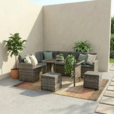 6 Piece Modular Outdoor Dining Lounge Set, Wicker Dark Grey