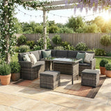 6 Piece Modular Outdoor Dining Lounge Set, Wicker Dark Grey, view 3